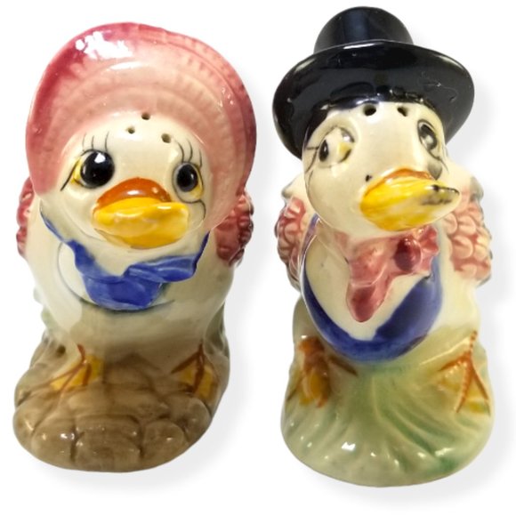 1950s Vintage Set of Mr. & Mrs. Duck Ceramic Salt & Pepper Shakers Made In Japan - Picture 3 of 16